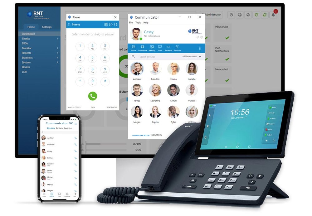 Suite Communicator RNT : portail d’administration, softphone, application mobile et téléphone de bureau